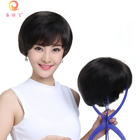 备羽飞 真发假发短直发 妈妈假发短发女中老年女整顶假发套逼真