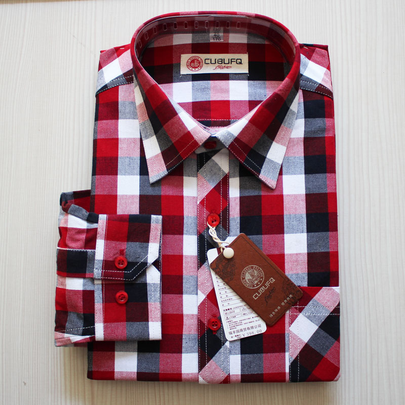 Old rough cloth cotton men's shirt Long sleeve cotton spring and autumn casual plaid shirt Casual undershirt multi-color selection