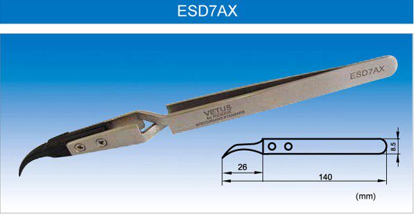 Vitris (VETUS) 140mm ELBOW TIP Exchangeable head stainless steel antistatic tweezers