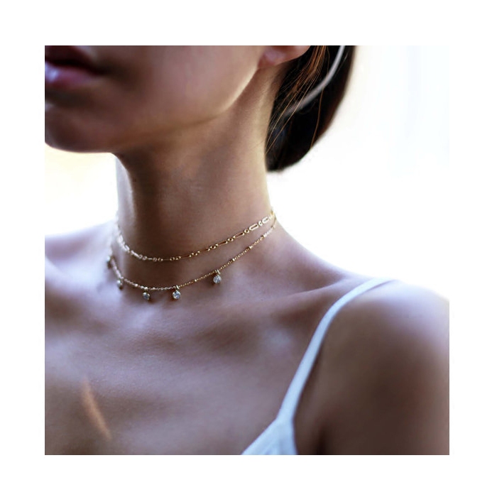 New pop 14K Note gold neck necklace lock bone chain woman choker zircon double laminated wearing chain brief about European and American wind