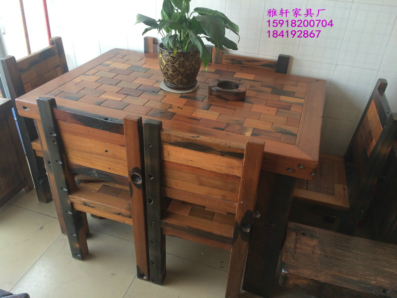 Old Ship Wood Furniture Original Eco Solid Wood Dining Room Personality Dining Table And Chairs Combined Mosaic Table Manufacturer Direct