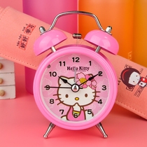 Childrens cute cartoon Creative mute bell metal alarm clock with night light student bedroom bedside small alarm clock