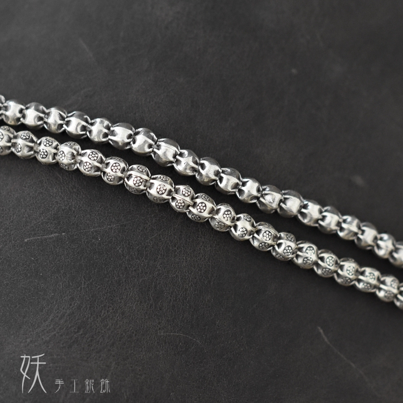 Demon ) Chiang Mai hand silver DIY accessories printed fold cut bead GH01