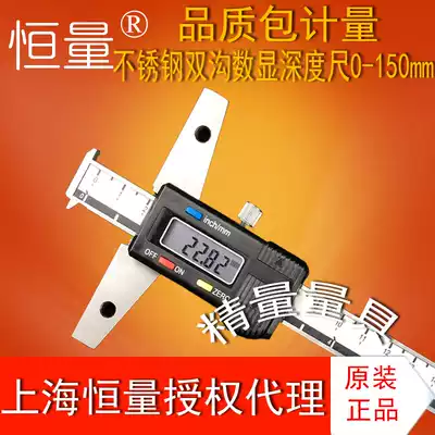 Original Shanghai constant quantity stainless steel double groove digital display depth scale 0-1500-200 0-300mm digital display depth scale