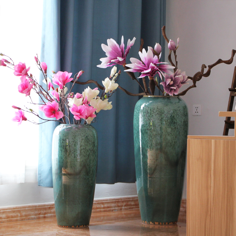 Ceramic sitting room ground vase dried flowers to heavy water bamboo flower vase modern European hotel lobby flower art furnishing articles