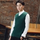 Áo len vai nam vest mùa thu không tay áo len vest màu rắn lỏng đầu v-cổ dệt kim cotton vest nam áo vest nam hàn quốc trẻ trung Dệt kim Vest