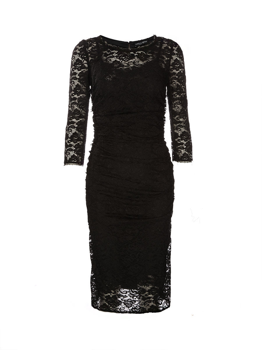Dolce&Gabbana 黑色圆领镂空蕾丝拼接式修身连衣裙
