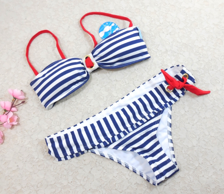 Foreign Trade Original Order A613 Sexy Triangle Blue and White Striped Navy Style Bikini Swimsuit Swim Trunks Xs/S/M/L Foreign Trade Original Order A613 Sexy Triangle Blue and White Striped Navy Style Bikini Swimsuit Swim Trunks Xs/S/M/L