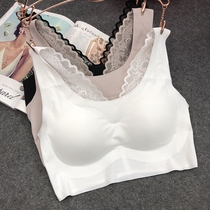 Lace beauty back anti-light vest bra White sports breathable Japanese fashion products seamless sleep peace of mind underwear