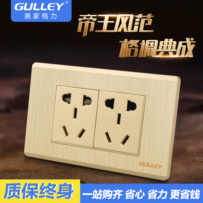 Type 118 WALL POWER SWITCH SOCKET SIX HOLES TWO BITS ten HOLE PANEL DOUBLE INSERTS HOME DARK FIT 6 HOLES CHAMPAGNE GOLD COLOR