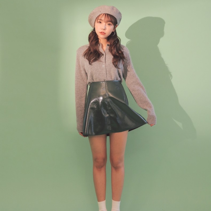 韩国stylenanda官方正品 知性风纯色系扣针织开衫-灰色