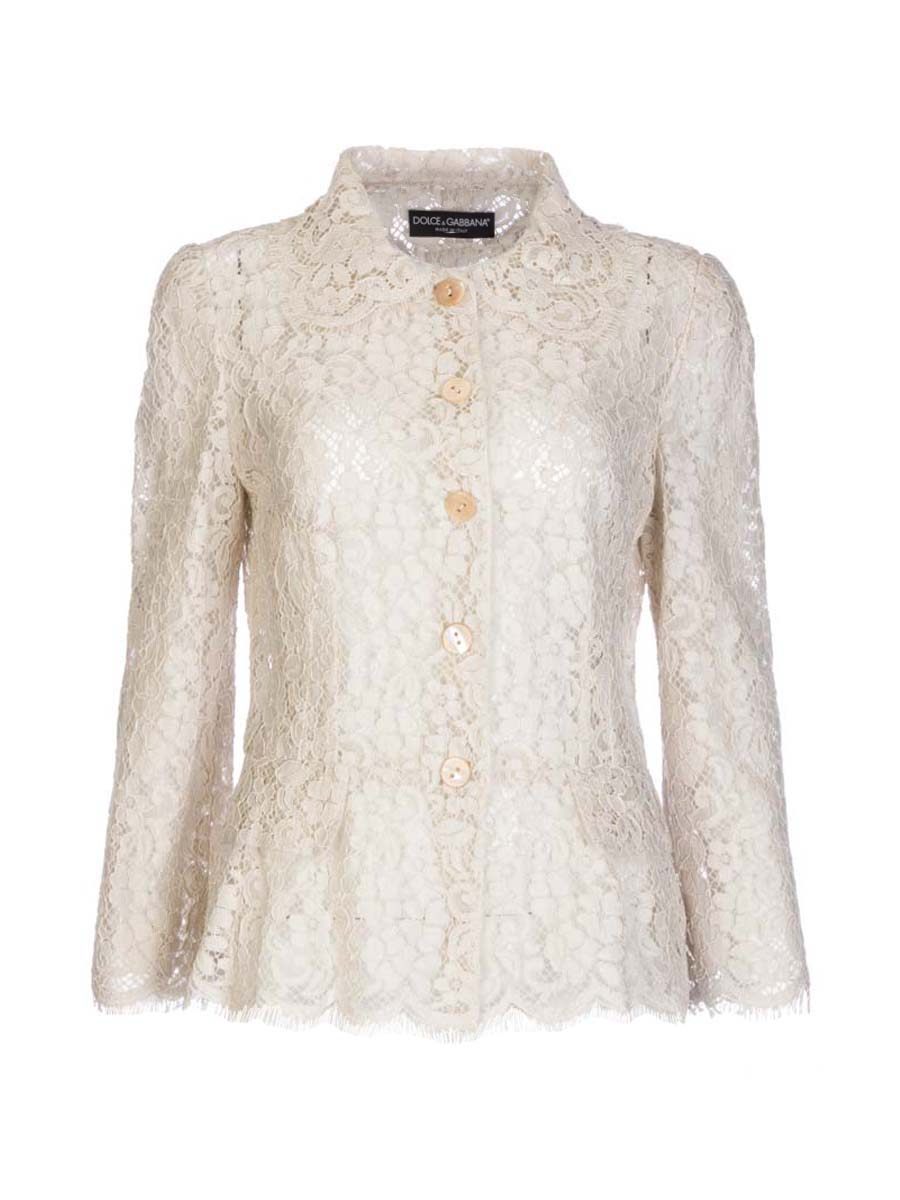 Dolce&Gabbana 裸粉色蕾丝钩花透视设计无袖上衣