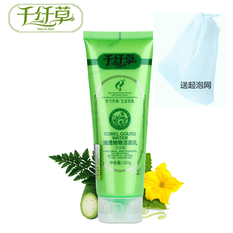 千纤草丝瓜清透细致洁面乳120g润补水保湿 微无泡洗面奶 送起泡网