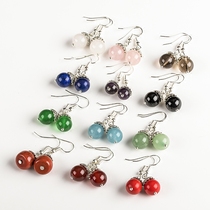 Original Design Green Gold Stone Powder Crystal Pomegranate Stone Han White Jade Red Agate Female Classical Brief National Wind Long Earrings