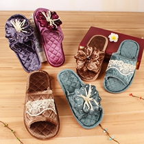 Lily blossom high-end fabric home slippers indoor floor mop lovers drag soft ox soles silent slippers