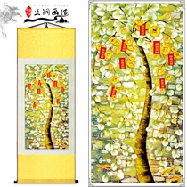 Custom Chinese living room bedroom waterproof fortune tree porch feng shui abstract strip art painting Silk scroll painting