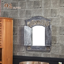 Promotion imported modern bathroom mirror toilet full solid wood carved retro porch mirror art decoration wall hanging