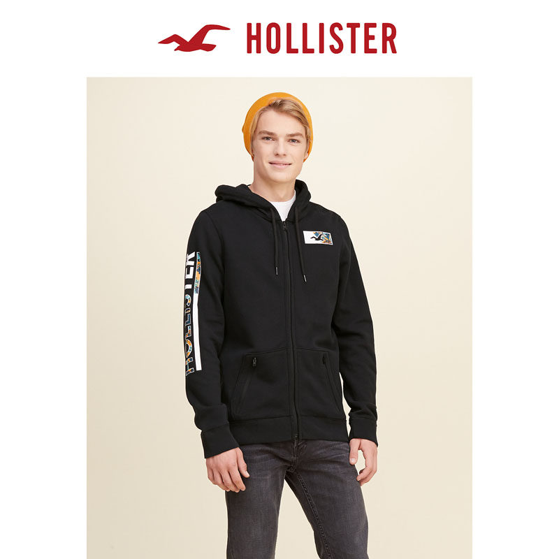 Hollister 拉链口袋图案帽衫卫衣 男 110603
