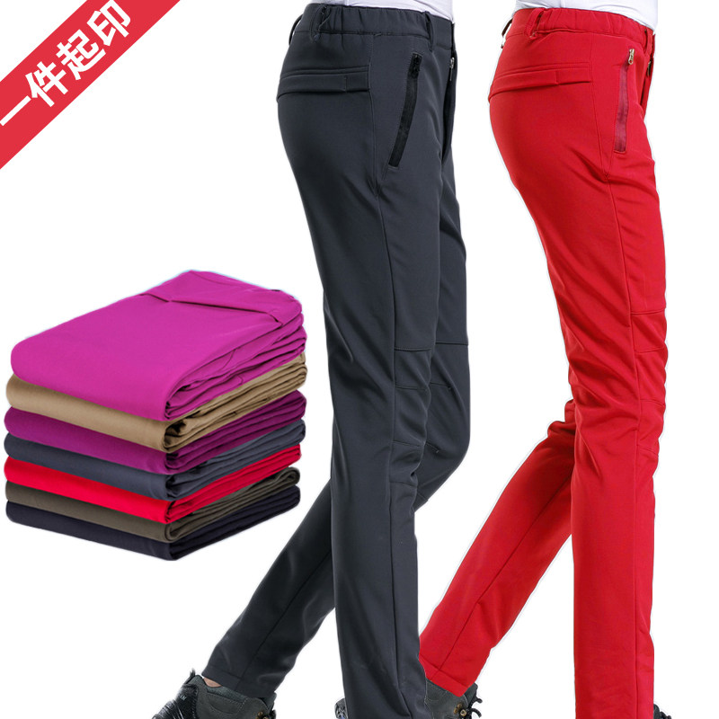 Outdoor soft shell flush pant trousers male and female autumn winter windproof and waterproof thickened grip suede warm mountaineering ski long pants large size