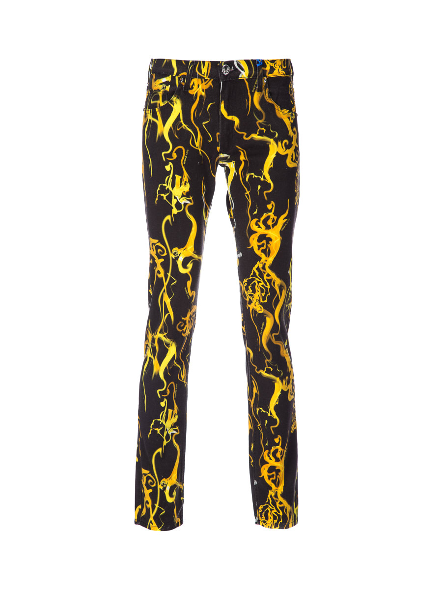 versace jeans 黑底金色印花休闲长裤