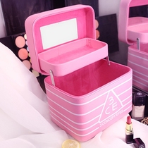 Net celebrity with the same double-layer cosmetic bag large-capacity cosmetics storage box Korean version of the folding washing box with compartment mirror