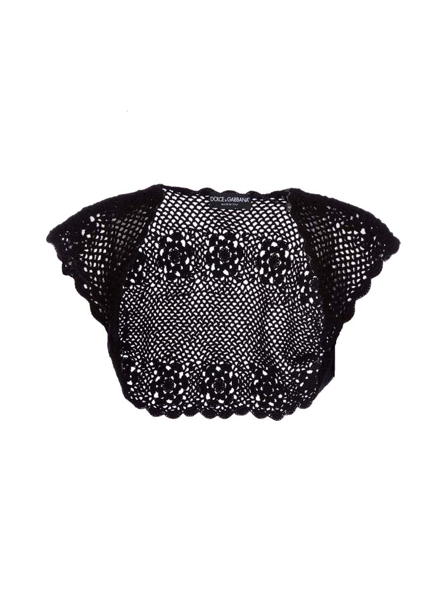 Dolce&Gabbana 黑色镂空设计花边饰短款开襟外套