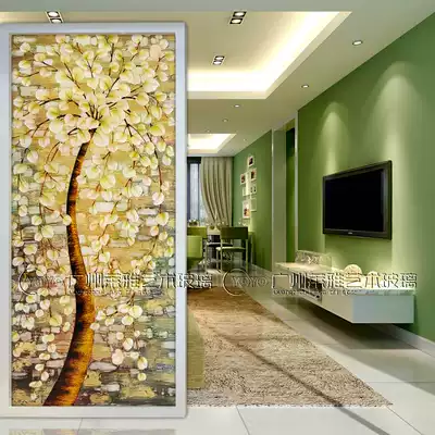 Art glass European-style screen partition wall home decoration porch living room carving process carving deep carving process fortune tree