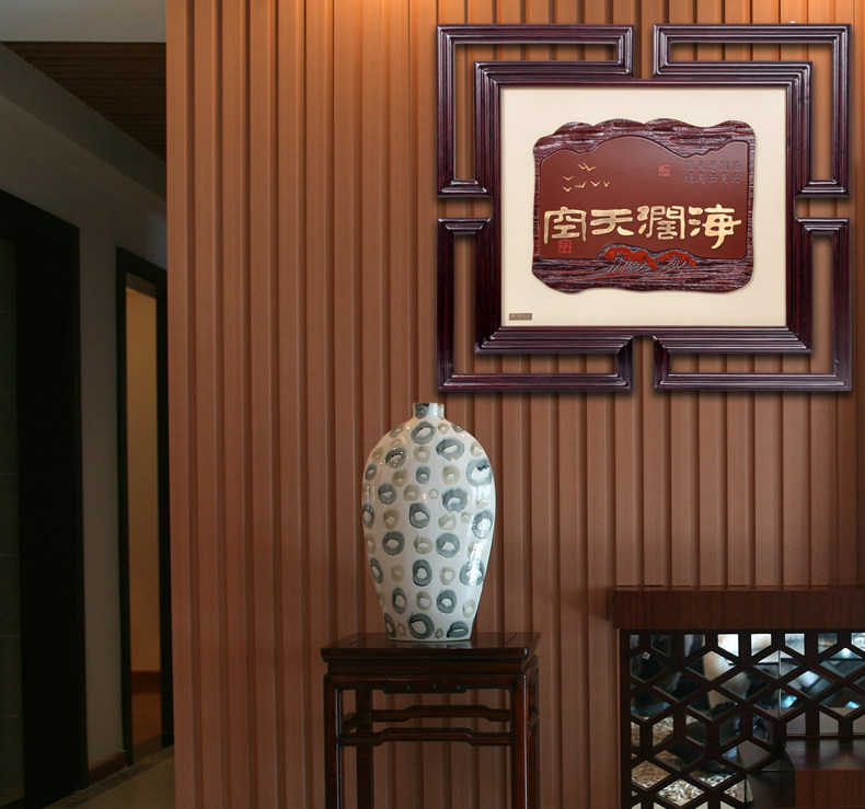 Entrance painting study room decoration painting new Chinese screen painting pane solid wood flower window lattice aisle decorative painting carving painting