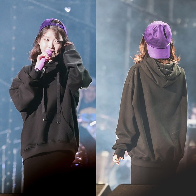 IU Lee Ji-eun star's same style Hong Kong hooded letter loose casual mid-length solid color sweatshirt women's jacket