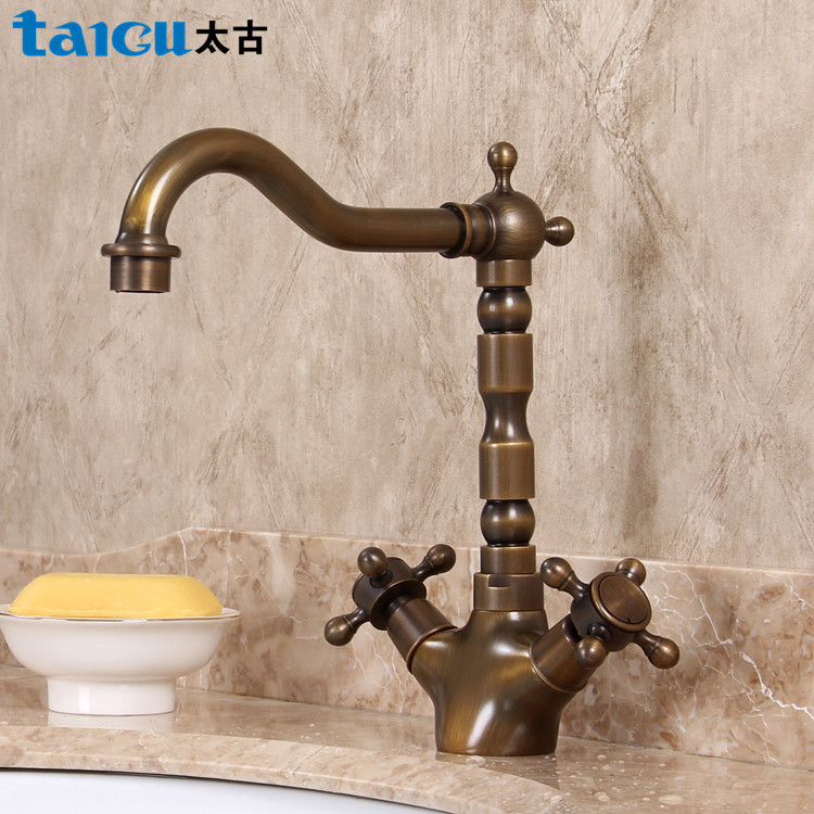 Taikoo Antique Faucet European-Style Faucet Antique Bronze Faucet Retro Double-Handle Hot and Cold Water Faucet