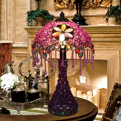 European style elegant purple red bride table lamp Exotic wedding bedroom bed head lighting Neoclassical dimming table lamp