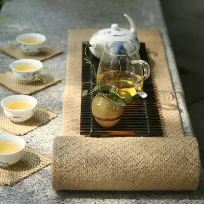 Hemp series tea mat Cotton and linen double-layer two-color zen water ripple linen Dark coffee color cotton and linen thickened tablecloth tea cloth
