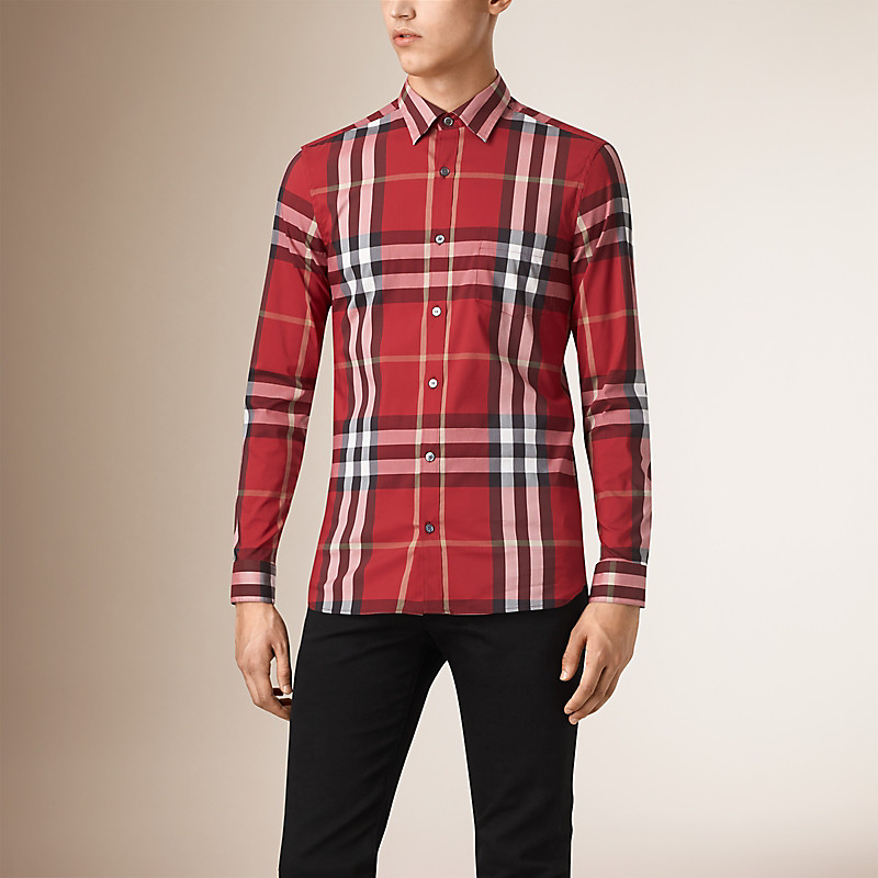 BURBERRY/博柏利格纹弹力棉质混纺衬衫 45547111