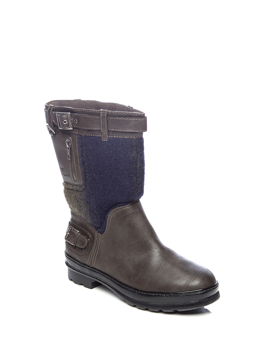 Nine West/玖熙 棕色皮革拼接圈圈绒平底短靴