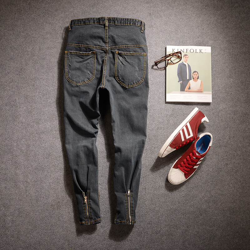 15修身小脚牛仔裤男简约铅笔裤潮韩版个性拉链设计百搭休闲束脚裤