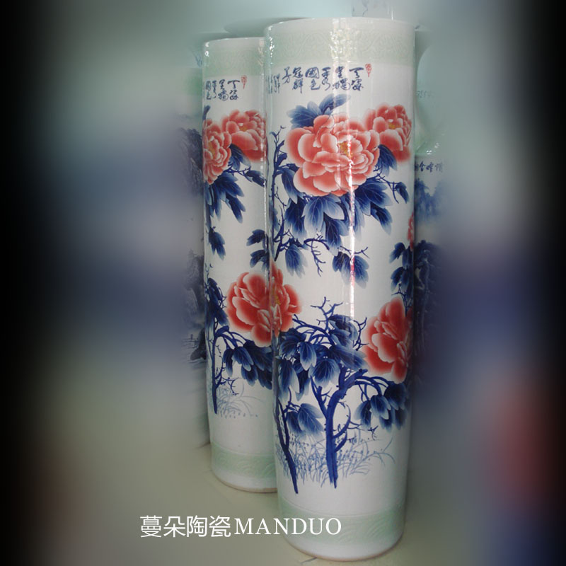 Jingdezhen hand - made straight quiver, 1.4 to 1.6 meters high landing big vase hand - made riches and honor peony vases