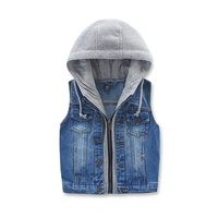 Bé trai vest hoang dã 2018 mùa thu đông mới quần áo trẻ em trẻ em denim bé trùm đầu giản dị chuỗi vest áo phao trẻ em