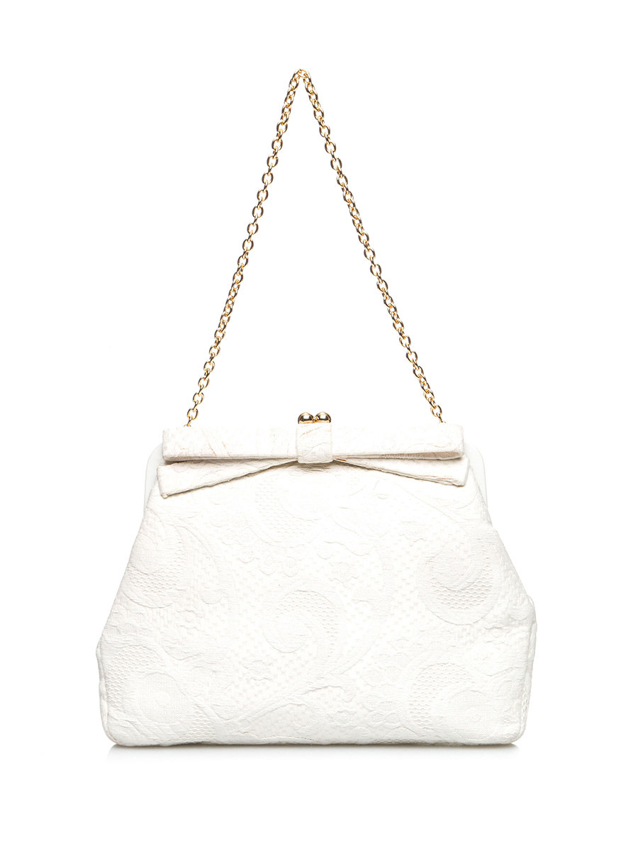 Dolce&Gabbana 白色复古浮雕花纹饰蝴蝶结单肩包