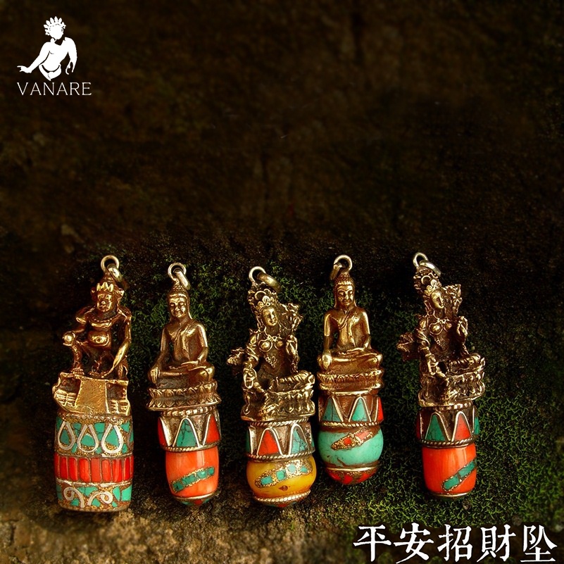 Indian gilt buddha pendant gold-plated safe lucky transfer bead necklace pendant Guanyin God of wealth beeswax turquoise natural