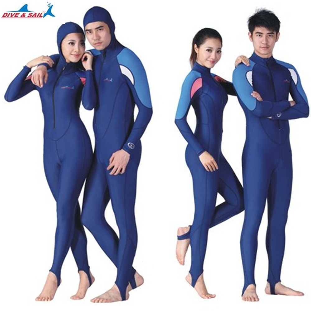 One-piece sunscreen wetsuit Anti-UV male and female couples hooded suit Snorkeling long sleeve swimming jellyfish suit