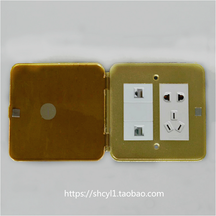 Dongte ultra-thin all-copper waterproof flip-type ground socket open-type five-hole plus network plus telephone ground socket