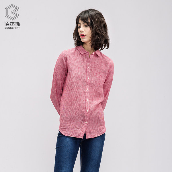 鲁泰佰杰斯 100%亚麻 凉爽透气 女式长袖衬衫 天猫优惠券折后￥68包邮（￥118-50）多色可选