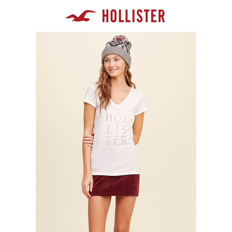 Hollister 珠饰金属质地图案T恤 女 102182