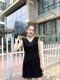 Xuân 2019 mới của phụ nữ nước hoa nhỏ ngọt ngào ngọt ngào cổ nhỏ V cổ tay không khí đầm đen - váy đầm