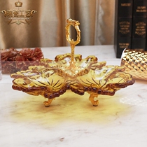 Amber crystal glass three grid Bowl home dried fruit cup ktv Blue Crystal Jade Crystal table supplies with metal