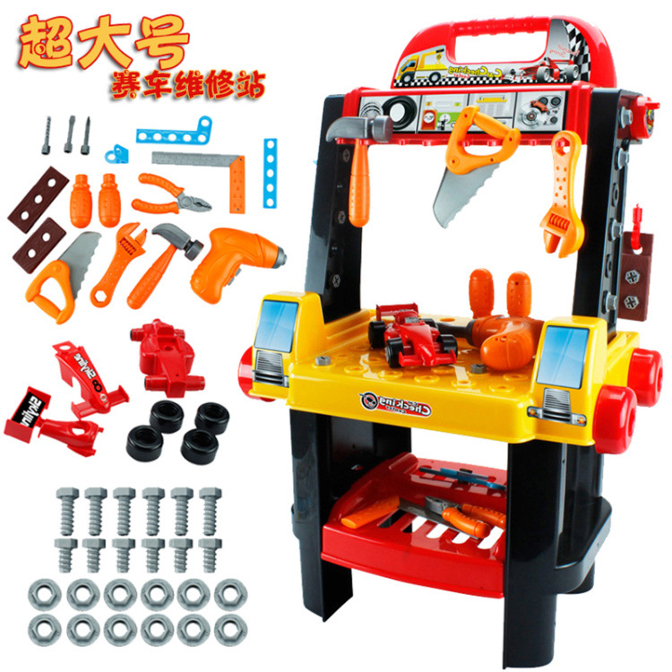 Dress Home Wine Emulation Children Toy Boys Electric Drills Big Number Racing Engineering Repair Bench 2-in-1 Tool Suite