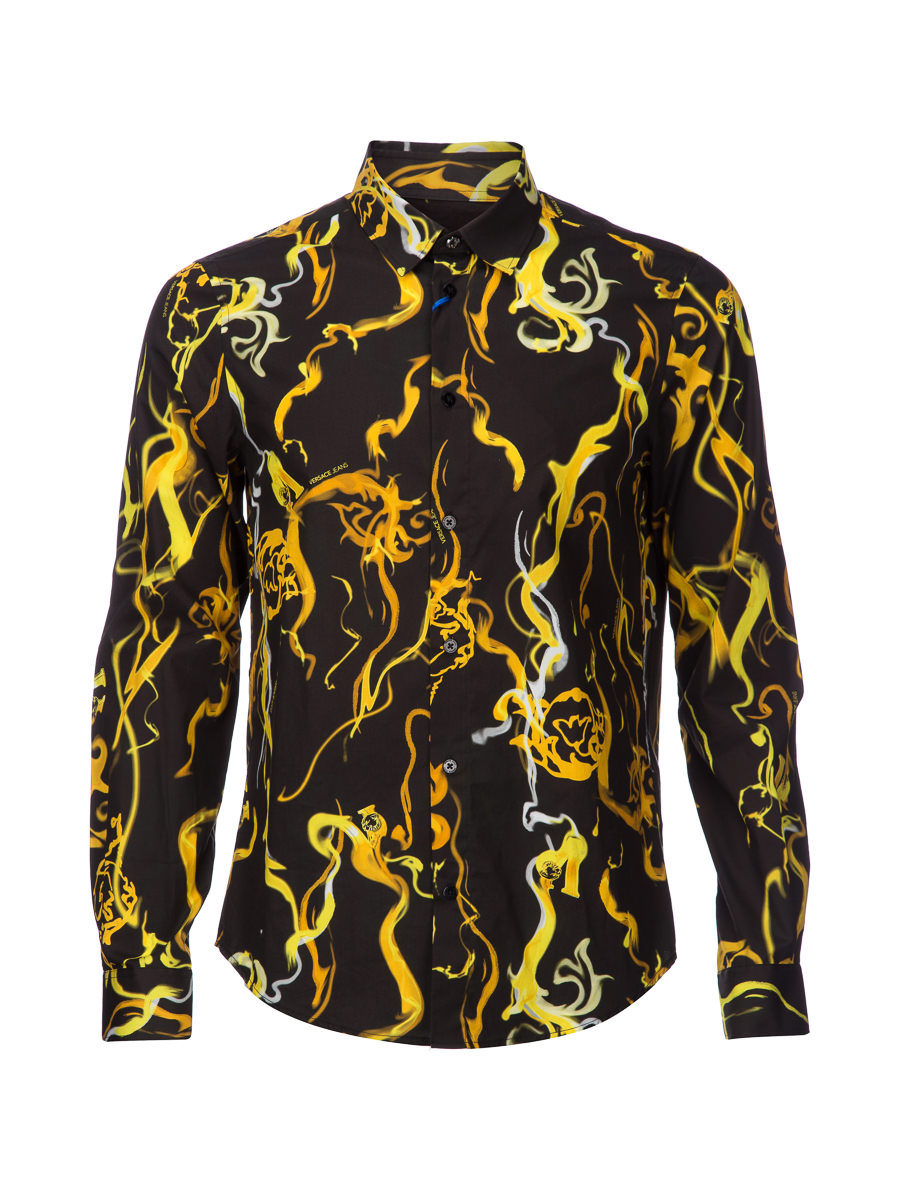 versace jeans 黑底印花色长袖全棉衬衫