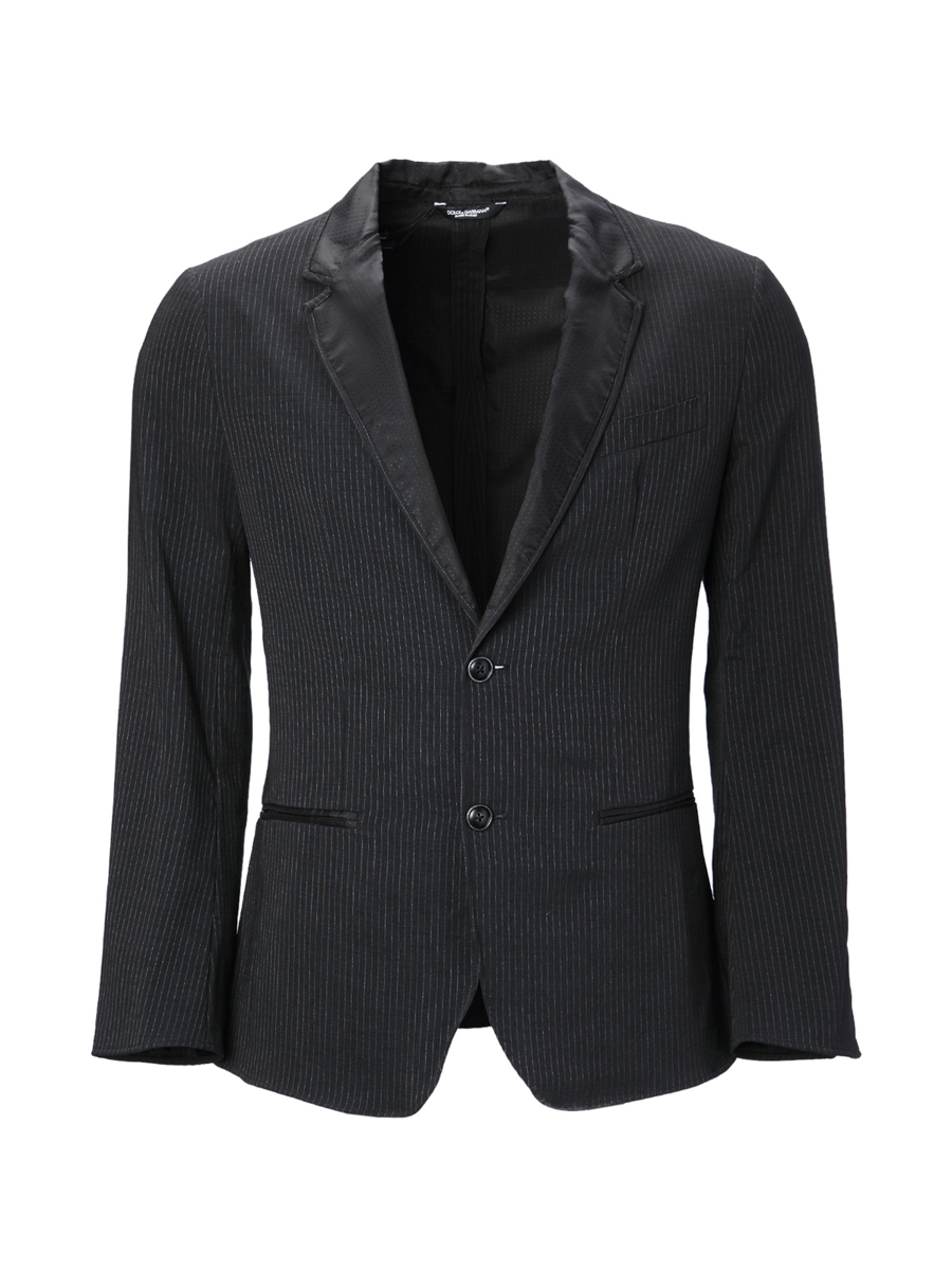 Dolce&Gabbana 黑色平驳领竖纹饰长袖西装外套