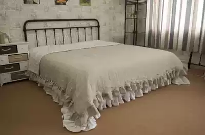 100% flax four-piece ruffle quilt cover (AB surface) ruffle pillowcase ruffle bed sheet