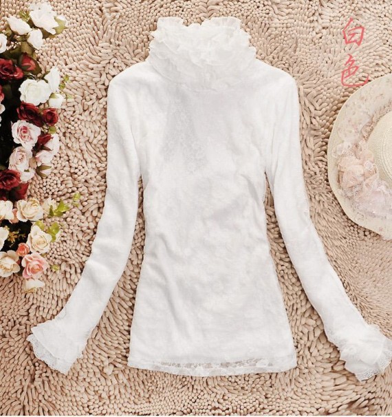 2024 Autumn/Winter Women's New Style Fleece-Lined Thickened Slim-Fit High-Neck Long-Sleeve T-Shirt Warm Top Lace Base Shirt Trendy